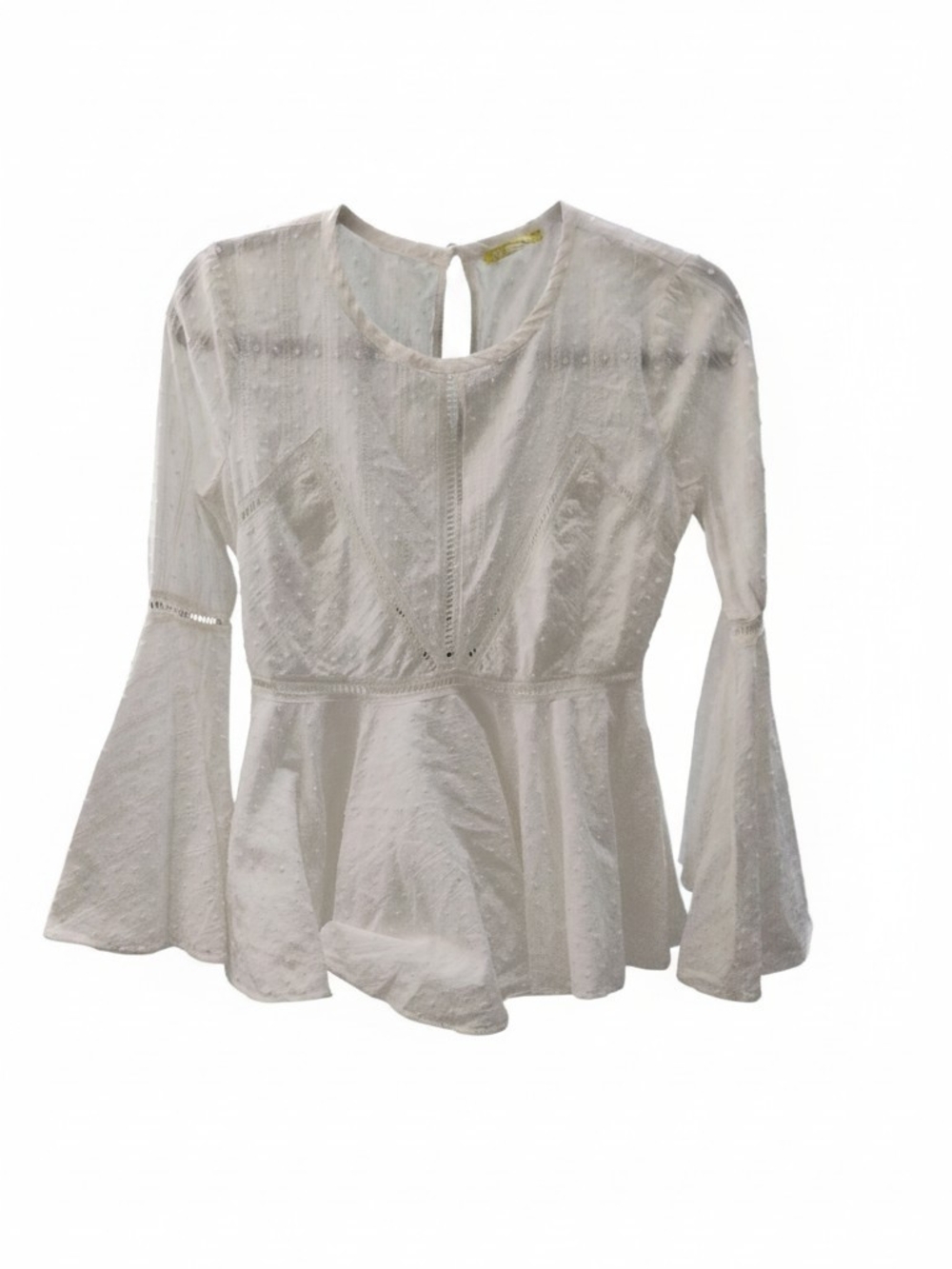 Gianni Bini White Eyelet Peplum Bell-Sleeve Top SZ X S